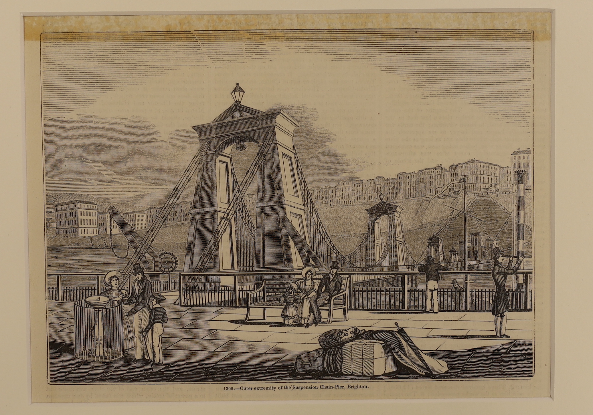 Eight 19th century engravings and prints of Brighton Chain Pier, some hand coloured, including one after Joseph Cordwell, Royal Chain Pier, Brighton, publ. 1824 and one after John Bruce